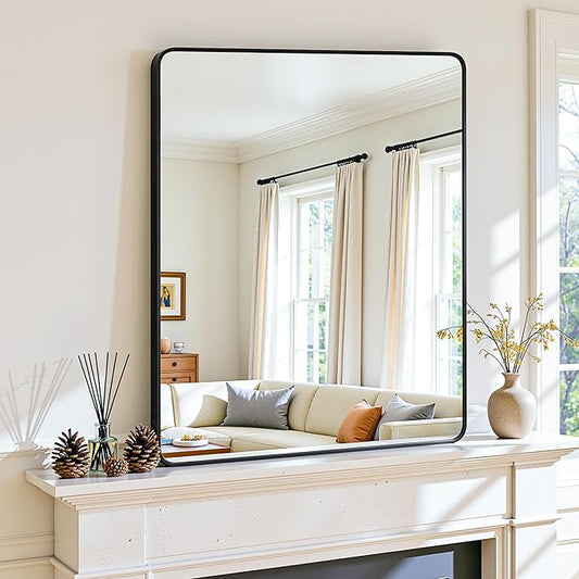 Antok Wall Mirror, 22"x30" Bathroom Vanity Mirror, Anti-Rust HD Tempered Glass, Wall Mounted Mirrors for Living Room, Entryway, Black Frame, Rect