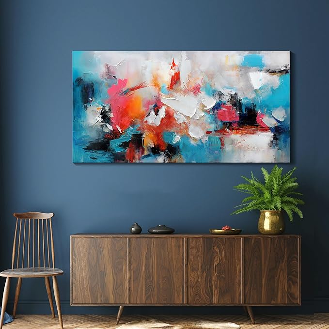 Large bstract Wall Art Canvas Wall Art for Living Room Hand-Painted Art in Blue and Pink Office Wall Decor Paintings for Wall Decorations Modern Wall Decor for Bedrooms and dining Room 29×58in