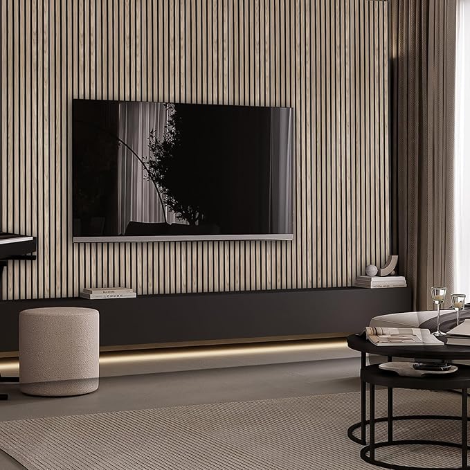 Acoustic Wood Slat Wall Panels - Walnut Soundproof Paneling for Interior Wall Decor, Modern Design, 94" x 12", 4-Pack