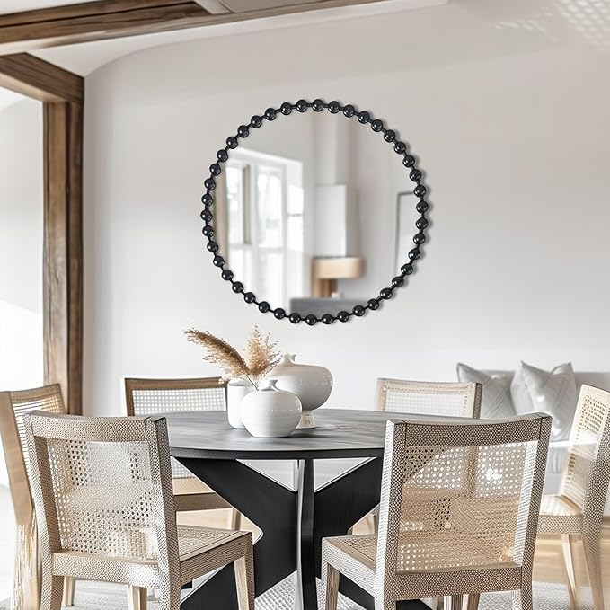 Madison Park Round Mirror, Metal Frame Circle Mirror 36 inch, Wall Art Decor Mounted Hanging for Entryway, Bathroom, hallway, Living Room, Vanity, Marlowe, Black