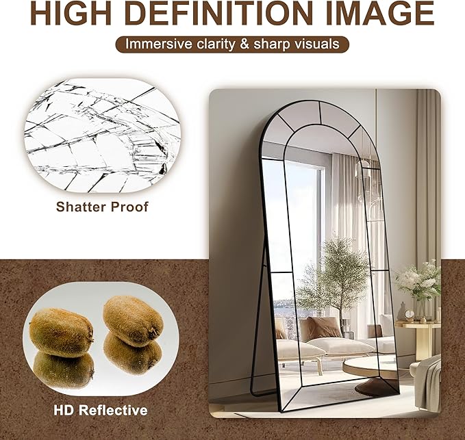 Wall Mirror,Full Length Floor, Window Pane for Living Room Decor, Decorative Wall Art, Large Wall for Bedroom, Hallway, Living Room Arch-65"X28"