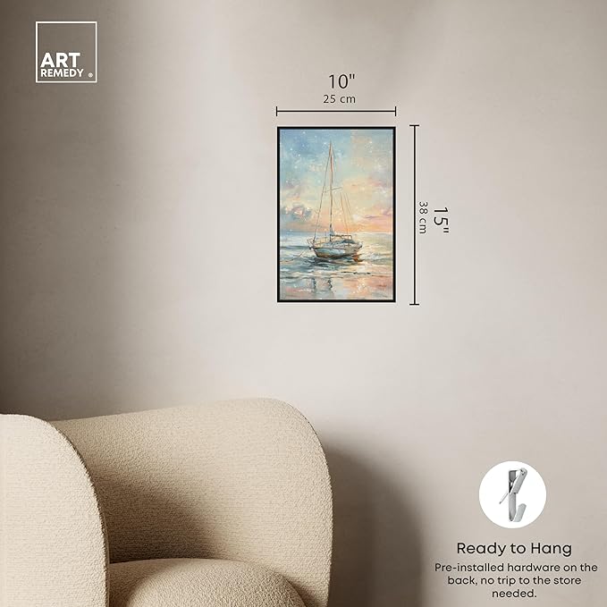 Art Remedy Boat On The Shore Framed Sailing 1 Piece Canvas Wall Art, 11" x 16", Black Frame