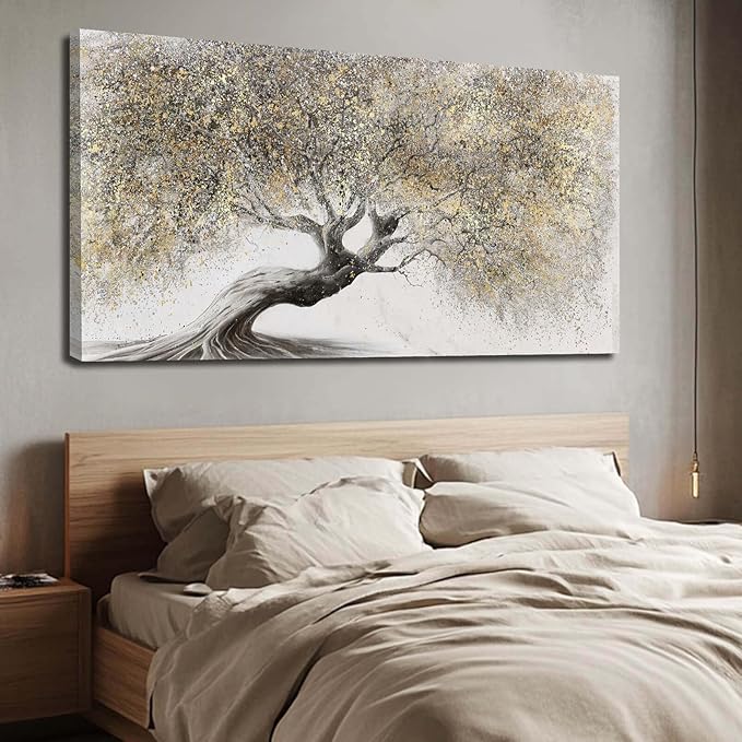 Artexist Gold Tree Landscape Wall Art, 24"x48", Art Deco Nature Wall Decor for Living Room, Bedroom, Kitchen, Office