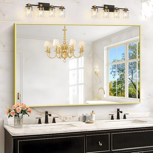 KOCUUY Large Gold Bathroom Mirror, 55x36 inch Rectangular Mirror for Bathroom Sink, Oversized Wall Mirror with Metal Gold Frame for Living Room, Farmhouse, Entryway, Hang Horizontal/Vertical