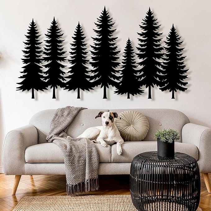 lunwall Metal Pine Tree Wall Art, Metal Forest Wall Art, Pine Branch Wall Decor, Christmas Tree Wall Decor, Forest Wall Hanging, Nature Lover Gift (Style 1, 41" W x 22" H / 105 x 57 cm)