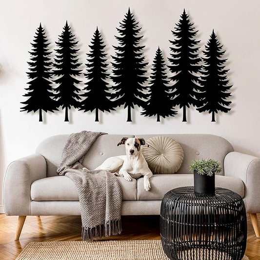 Metal Pine Tree Wall Art - Nature Decor, Christmas Pine Tree Wall Hanging, 35"W x 19"H / 90 x 49 cm