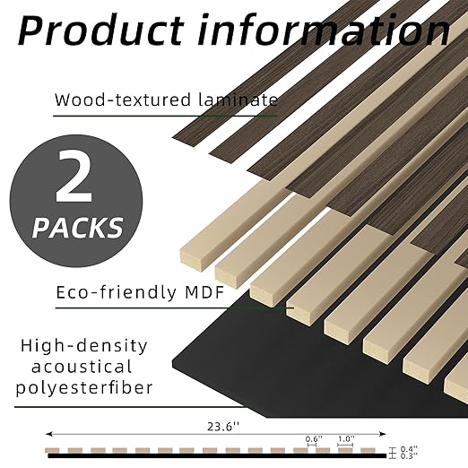 Casaphoria Acoustic Wall Panels, 2 PCS 47.2"x23.6", 3D Soundproof Wall Panels, Wood Slat Wall Panels for Home Office & Accent Walls, Walnut