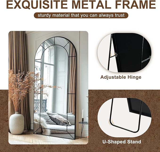 Wall Mirror,Full Length Floor, Window Pane for Living Room Decor, Decorative Wall Art, Large Wall for Bedroom, Hallway, Living Room Arch-65"X28"