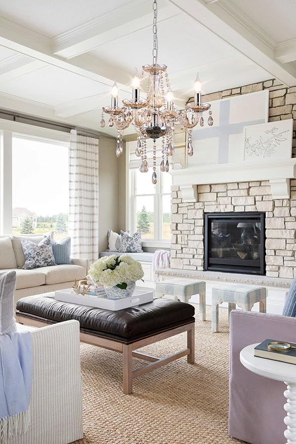 MALOSA Cognac Crystal Chandeliers,Mini Chandelier,Small Chandelier for Bedroom,Dining Room,Living Room,Kitchen Island