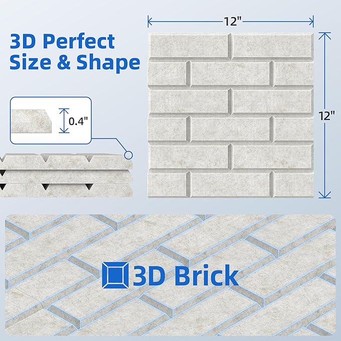 20 Pack Acoustic Panels with Self Adhesive, 12" X 12" X 0.4" High Density Sound Proof Foam Panels for Walls, Soundproof Wall Panels, Brick Sound Absorbing Panels for Home Studio Office Decor Ivory Tan