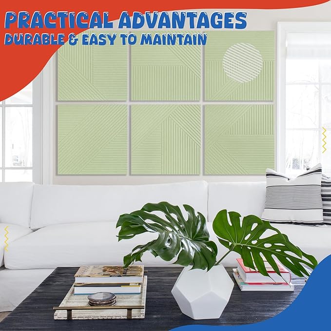 Acoustic Panels 6 Pack, Soundproof Wall Panels 23.6 x 23.6 Inches, Large Decorative Sound Absorbing Panels,Self-Adhesive Acoustic Treatment for Home Studio Office, VerdeLux
