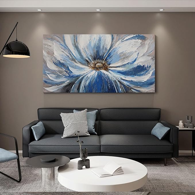 Mofutinpo Large Flower Canvas Wall Art for Living Room Large White Blue Flower Picture Giclee Prints Painting Wall Decor Artwork Ready to Hang for Home Bedroom Wall Decoration Size 29x58