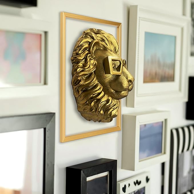AYDIA Vintage Gold Animal Head Wall Decor, Faux Lion Head, Vintage Wall Decor, Large Animal Head, 3D Sculpture, Gift Ready, Lion Head Wall Mount.