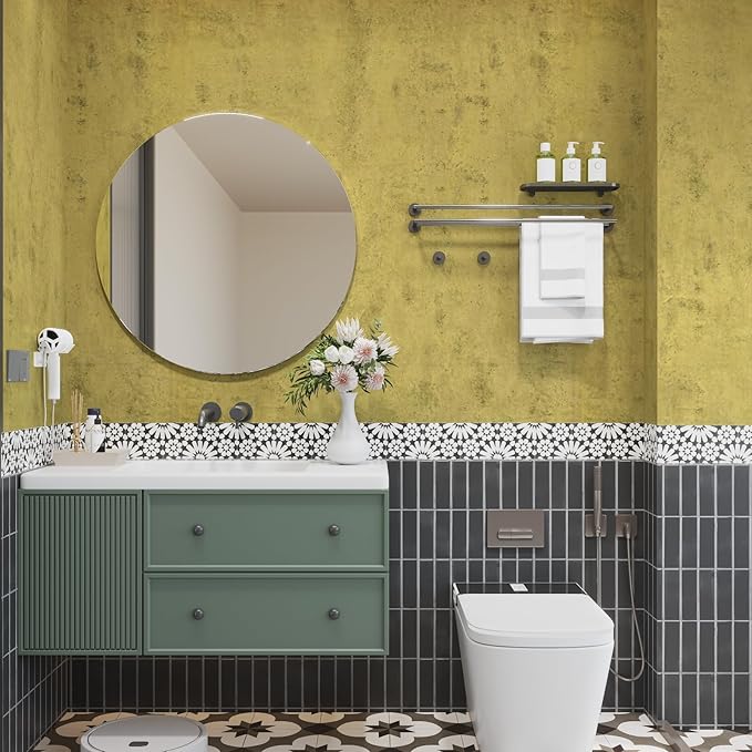 32"x591" Gold Foil Contact Paper Vintage Faux Golden Concrete Peel and Stick Wallpaper Matte Antique 3D Textured Vinyl Waterproof Thick Contact Paper for Kitchen Cabinets Office Decor