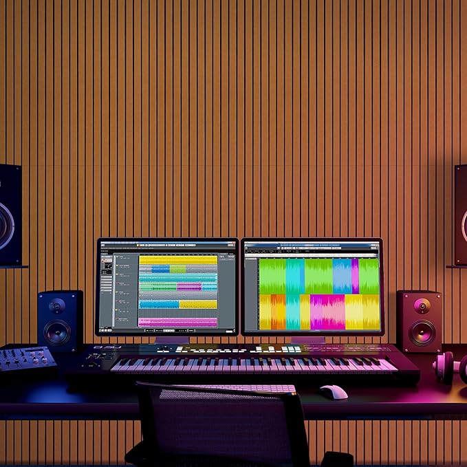 BUBOS 10 Pack Large Acoustic Panels, 48"X 12"X 0.4", Sound Proof Panels for Walls, Decorative, Self-Adhesive, 3D Slat (Brown 01)