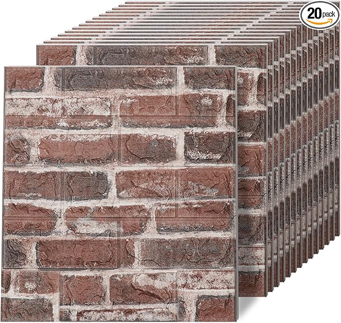 3D Wall Panels Peel and Stick in Red White Stone, 20 PCS XPE Foam 3D Wallpaper, Faux Brick Wall Panels for Bedroom, Stairs, Kitchen