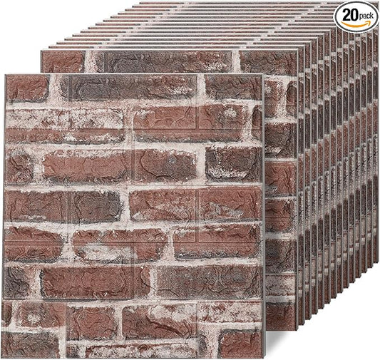 3D Wall Panels Peel and Stick in Red White Stone, 20 PCS XPE Foam 3D Wallpaper, Faux Brick Wall Panels for Bedroom, Stairs, Kitchen