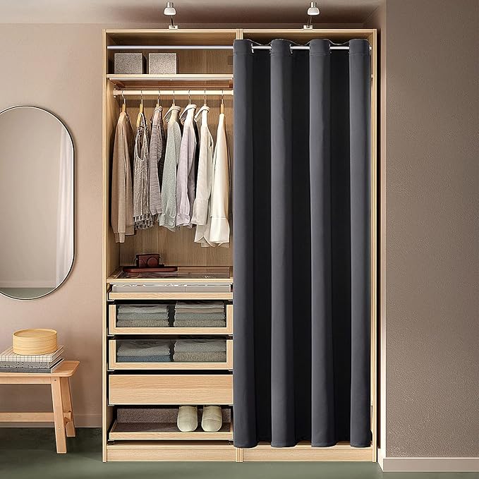 ChrisDowa Blackout Door Curtains for Doorway Privacy, Grommet Closet Curtains for Bedroom Closet Door, Thermal Insulated Temporary Doorway Cover Room Divider Drapes (1 Panel, Dark Grey, 42 x 80 Inch)