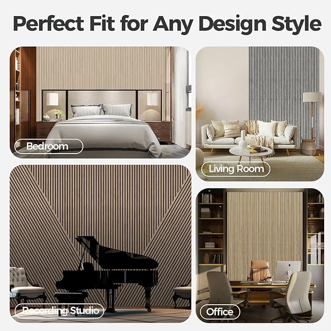 AKUMAX Soundproof Wood Wall Panels-2 Wood Slat Acoustic Panels for Wall and Ceiling-3D Wall Panels High Density Sound Dampening Panels (Black Oak)