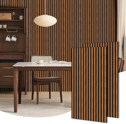 HPINUB 3D Acoustic Panels,Fluted Sound Absorbing Panel with Wood Finish for Stylish Decor and Noise Reduction,Textured Slat Wall Panels Wood Slats for Wall and Ceiling-23.6"x47.2"x2pcs(Walnut)