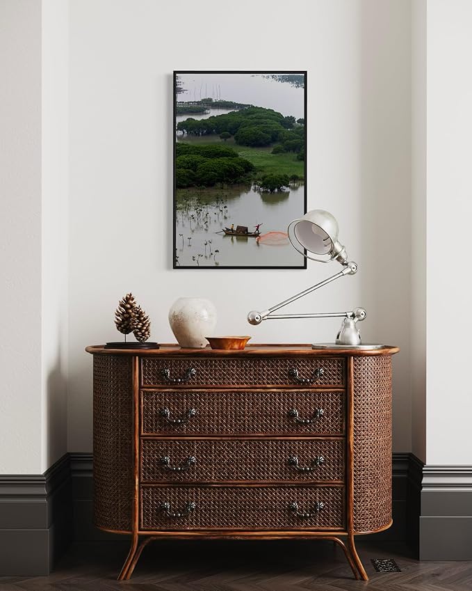 Oriental Beauty: Stunning Feng Shui Landscape Wall Art Vertical Prints for Home Decor in 3 Sizes (Casting Nets in the Mangrove Waters, 24" x 36", Oriental Beauty)