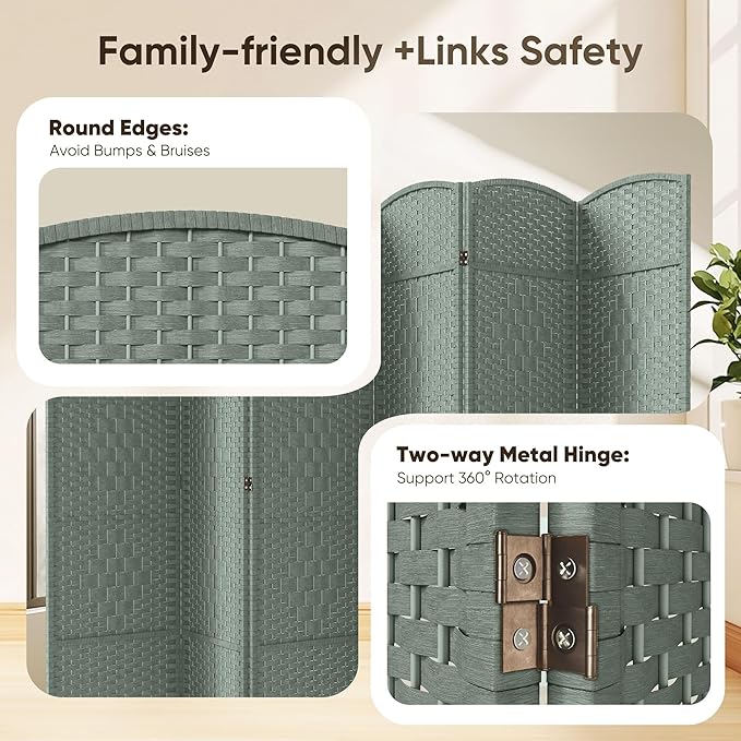 JOSTYLE Room Divider 6 Panel Divider Wall, 6ft Tall Divider for Room Separation, Folding Privacy Screen Panel, Portable Wooden Room Divider Panel, Freestanding Partition Screen, Grey