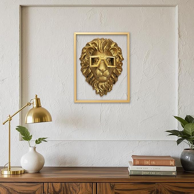 AYDIA Vintage Gold Animal Head Wall Decor, Faux Lion Head, Vintage Wall Decor, Large Animal Head, 3D Sculpture, Gift Ready, Lion Head Wall Mount.