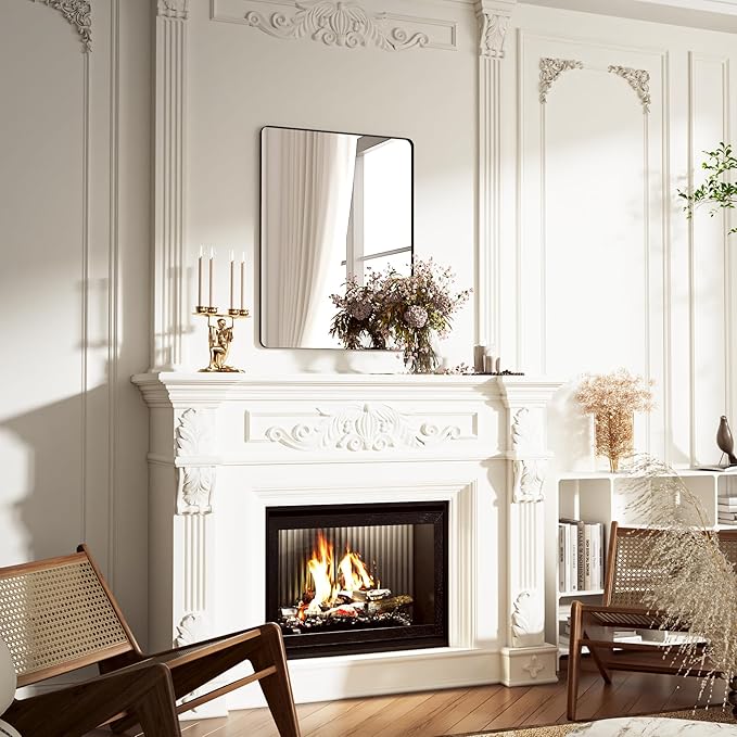 Black Bathroom Mirror 40X30 Inch Bathroom Vanity Mirror for Wall, Metal Frame Large Mirror, Tempered Glass, Modern Wall Mirror for Bathroom, Farmhouse, Horizontally or Vertically Hanging