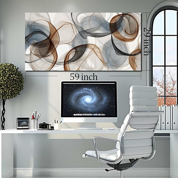 Abstract Art Wall Decor Light Blue Wall Art Brown Canvas Art Print Modern Large Artwork for Bedroom Bathroom Living Room Office 29"x 59"