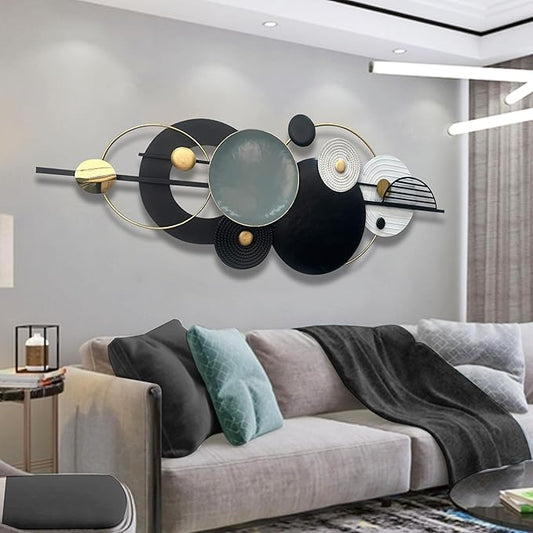 Metal Wall Art Modern Geometry Wall Decor 59"L X22" W Large Black Abstract Wall Sculptures,Wall Decor for Living Room, Office, Home, Bedroom, Kitchen, Bathroom Wall Décor