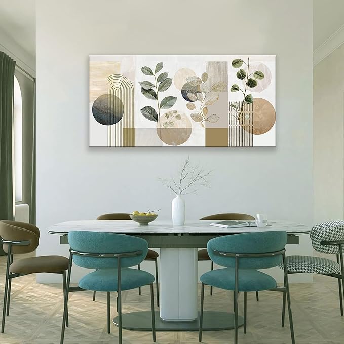 Boho Green Wall Art Mid Century Canvas Wall Art Decor Set Bohemian Abstract Wall Decor Modern Geometric Wall Painting Neutral Botanical Art Print Picture Living Room Bedroom Office Artwork 24"X 48"