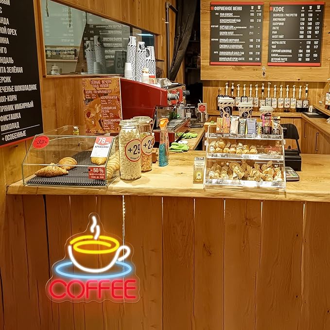 Coffee Neon Sign Coffee LED Sign Coffee Bar Neon Sign But First Coffee Neon Sign, Coffee Sign for Coffee Shop Home Coffee Lovers Art Wall Decor, 10.2" x 9.7"