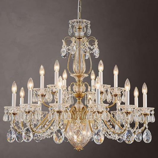 18 Lights Large Crystal Chandeliers for High Ceilings Brass Maria Theresa Chandelier Modern Chandelier Light Fixture for Foyer Entryway Staircase Hallway High Ceiling Living Room Dia 37 inch