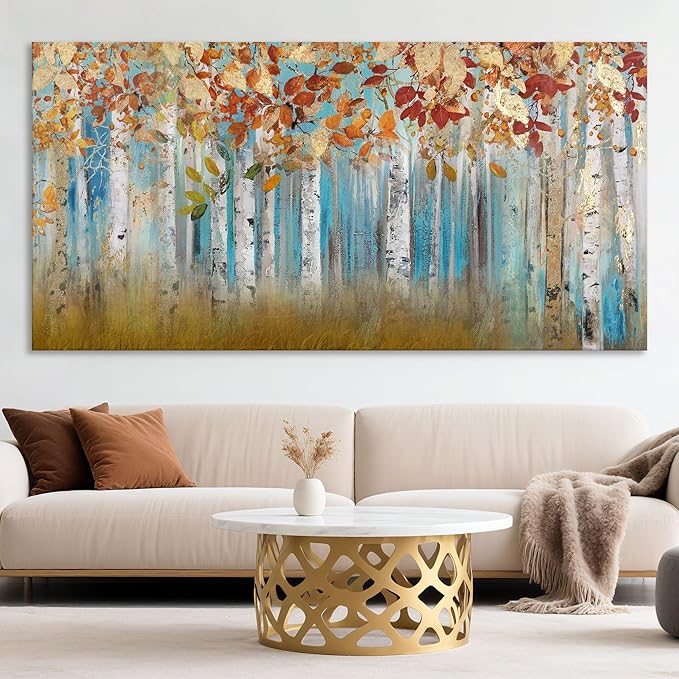 Birch Tree Canvas Wall Art Landscape Yellow Picture Wall Decor for Living Room Large Bedroom Wall Decor Above Bed Framed Artwork for Walls 24×48IN