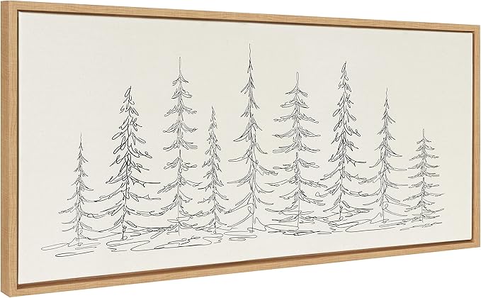 Kate and Laurel Sylvie Minimalist Evergreen Trees Sketch Framed Linen Textured Canvas Wall Art by The Creative Bunch Studio, 18x40 Natural, Decorative Panel Art