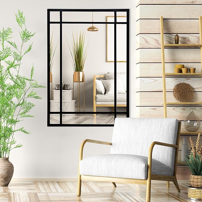 Black Rectangle Mirror, Farmhouse Decorative Wall Mirror for Entryway, Living Room, Bedroom, Hallway, Fireplace, Accent Wall Decor (Black1, 39'' x 27'')
