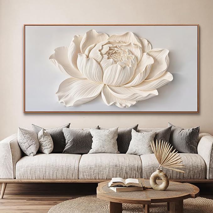 Large Canvas Wall Art Decor Pictures White Flower Wall Art Decoration Artwork Wall Art For Living Room Modern Painting Pictures For Bedroom Home Kitchen Office 29" X 58" With Framed