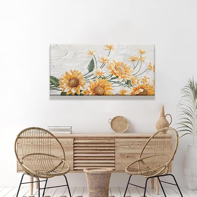 Canvas Art Wall Decor Print Paintings Sunflower Wall Art Prints Pictures Decor Ready To Hang Pictures For Bedroom Bathroom And Office Kitchen Home Decor Artwork 20"×40"