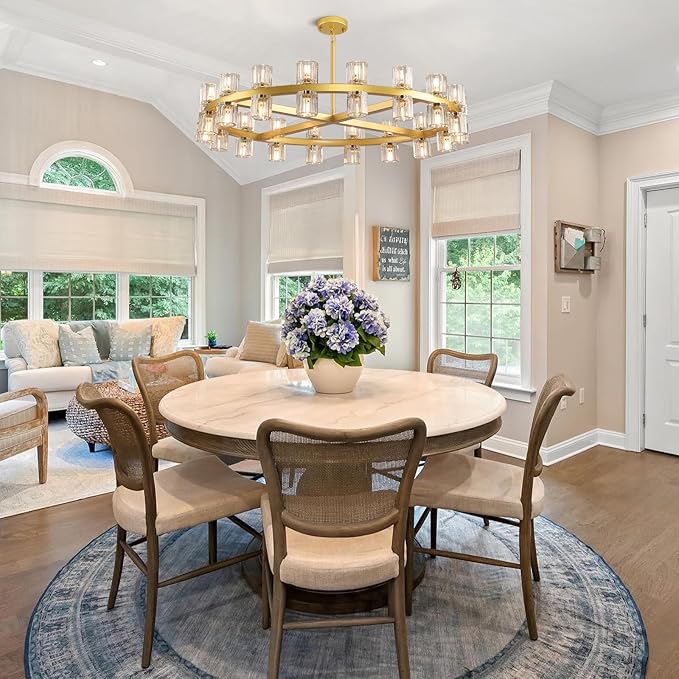 36" K9 Crystal Chandeliers, Gold Round Chandelier for Dining Room, Living Room, Dining Chandelier Over Table, Sutable for Bedroom,Foyer, Entryway, Stairs, Kitchen Includes Bulbs