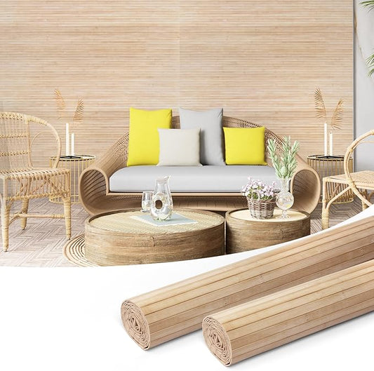 Art3d 48 x 96 Inch Natural Bamboo Wall Panel for Interior Wall Decor, Flexible Pole Wrap Wainscoting Wall Cladding Paneling for Living Room, Bedroom, Office, Kitchen Island, 2-Pack, Light-carbonized