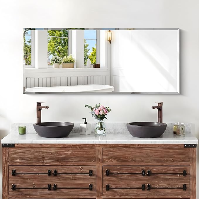 KOCUUY Beveled Mirror, 20x48 Inch Frameless Bathroom Mirror for Over Sink, Upgraded Shatterproof Beveled Unframed Design Mirror for Bathroom, Bedroom, Hang Horizontal/Vertical
