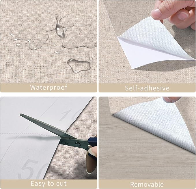 Beige Grasscloth Wallpaper Peel and Stick Contact Paper 15.75inchx118.11inch Self-Adhesive Removable Wallpaper Thicker Waterproof Fabric Textured Wall Paper for Bedroom Cabinets Covering