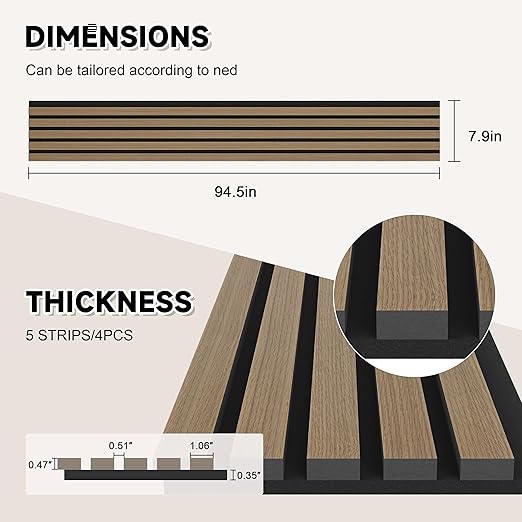 4 Pack Wood Slat Wall Wood Paneling,95 x 8 in Soundpoof Wooden Engineered Wooden Slat Wall Panels,Stylish Acoustic Wall Panels for Interior Wall Decor with Felt Backing,Walnut