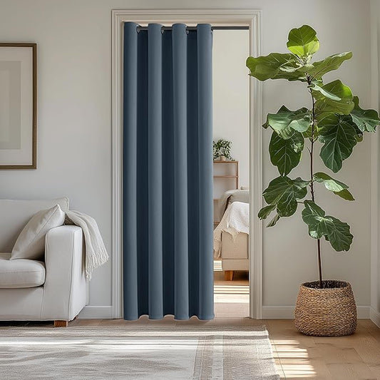 ChrisDowa Blackout Door Curtains for Doorway Privacy, Grommet Closet Curtains for bedroom closet door, Thermal Insulated Temporary Doorway Cover Room Divider Drapes (1 Panel, Stone Blue, 42 x 80 Inch)