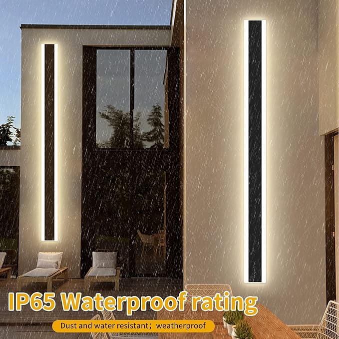 Modern 70.8inch Long LED Wall Light, 3000K Black Acrylic Exterior Lighting Fixtures Wall Mount, Ip65 Waterproof Modern Porch Lights Outdoor Wall Sconce, Led Long Outdoor Lights for House Hard-Wired