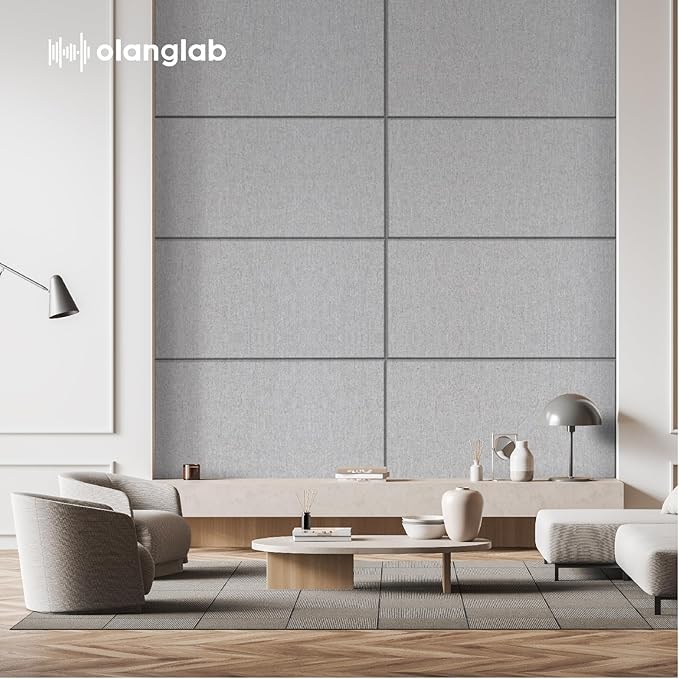 Olanglab Sound Absorbing Acoustic Wall Panels 2 Pack, 2'' 24''x48'' Fiberglass Sound Dampening Panels, Large Fabric Wrapped Sound Proof Panels for Walls (Light Gray)