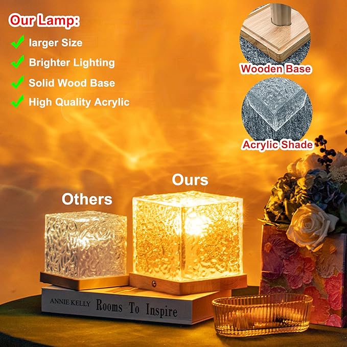 Aurora Ocean Wave Lights Projector Rechargeable, Touch Cube Color Changing Light with 16 Colors 4 Modes Dimmable Cordless Mood Lamp for Shower, Northern Light for Bedroom Bathroom, with Remote (Large)