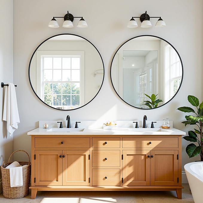 Antok Wall Mirror, 24"x24" Bathroom Vanity Mirror, Anti-Rust HD Tempered Glass, Wall Mounted Mirrors for Living Room, Entryway, Black Frame, Round