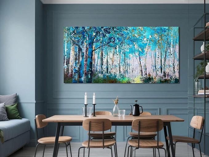 Ardemy Blue Tree Canvas Wall Art Forest Landscape Wall Decor Picture Nature Teal Abstract Textured Large Artwork Painting Art for Home Office Living Room, 40"x20"