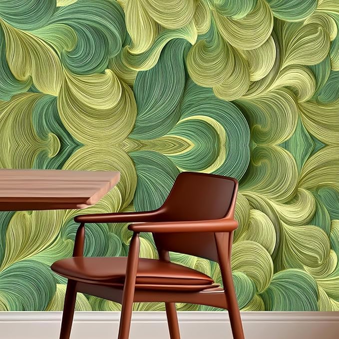 Nuxovilar Green Brushstroke Abstract Textured Peel and Stick Wallpaper, 15.75"x39.37", Self-Adhesive Contact Paper, Artistic Swirl Pattern for Bedroom, Living Room and Table Decor